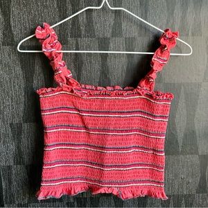 Billabong stretch tank top smock striped ruffle sleeve